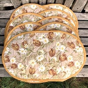 8 MCM Placemats Vintage Retro Colorful Floral White Yellow Green Brown Tan